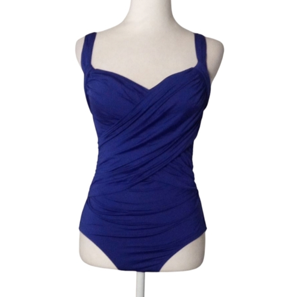 Badgley Mischka Royal Blue Drape Front Adjustable Bathing Suit Size 6